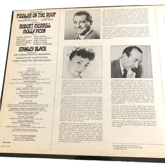 FIDDLER ON THE ROOF LONDON -LP Robert Merrill  - 1968 - Picture 4 of 10